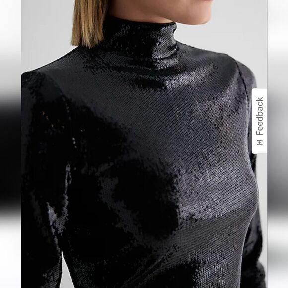 Body Contour Sequin Mock Neck Long Sleeve Tee - Picture 5 of 6